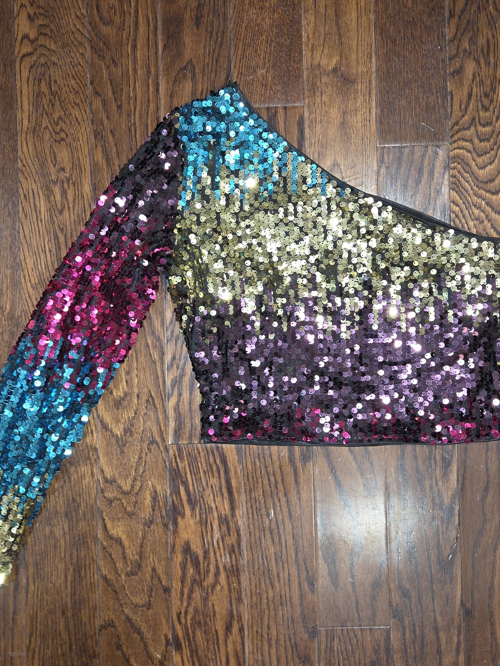 Sequin One-Shoulder Crop Top in Multicolor